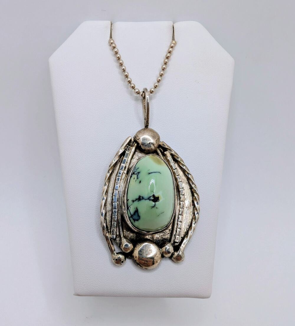 Hand Made Southwest Turquoise and Sterling Silver Pendant on a 20-in Bead Chain